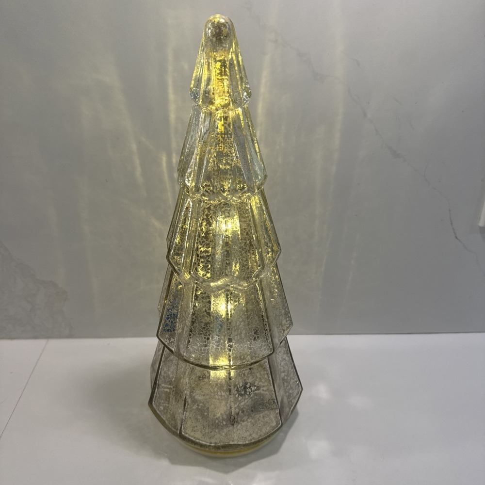 14in Light Up Christmas Teee Decor Glass Battery Operated